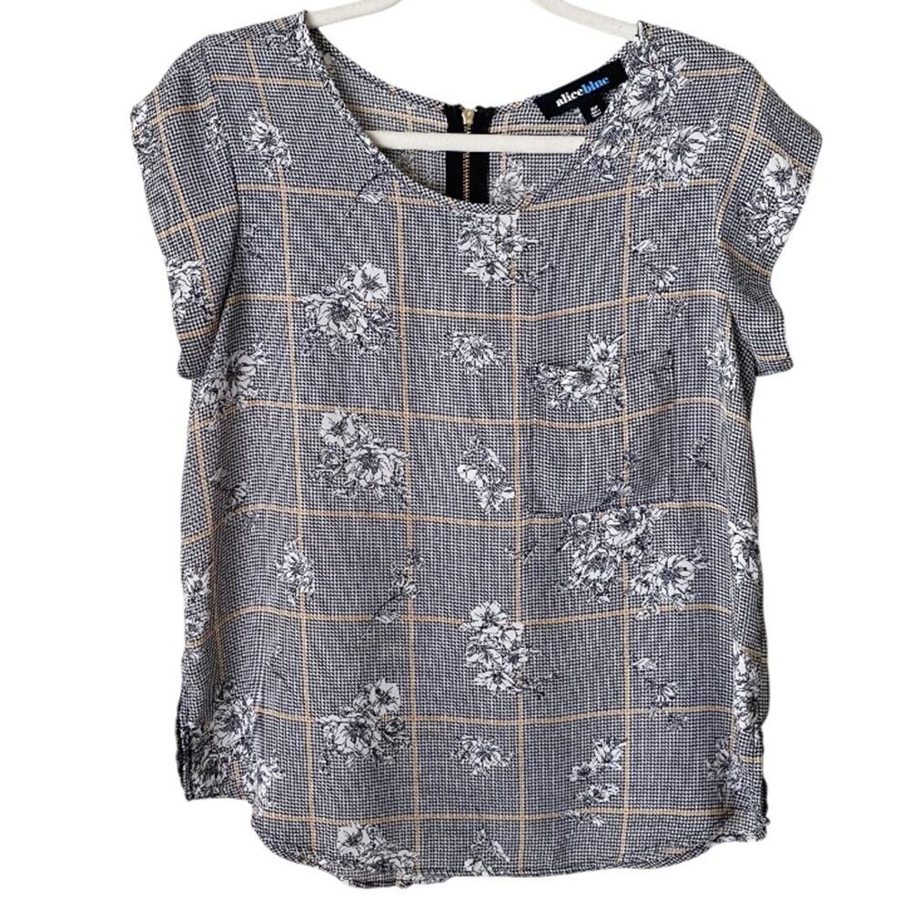 Alice Blue StitchFix | Cap Sleeve Blouse Top Floral Checkered Medium Petite MP